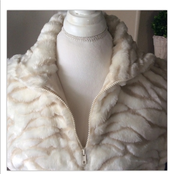Faux Animal Print Fur Vest SM/MED Cream Beige Full Zip Donna Stewart USA Vintage - Picture 7 of 12